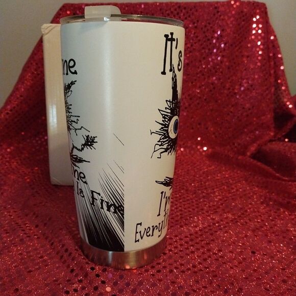 Cat Lover Stainless Steel 20 OZ Tumbler It's Fine I'm Fine Everything Is Fine - Picture 4 of 12